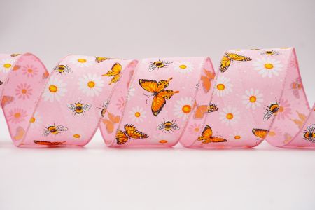 Весняний квітковий колекційний стрічка з бджолами_KF7566GC-5-5_рожевий